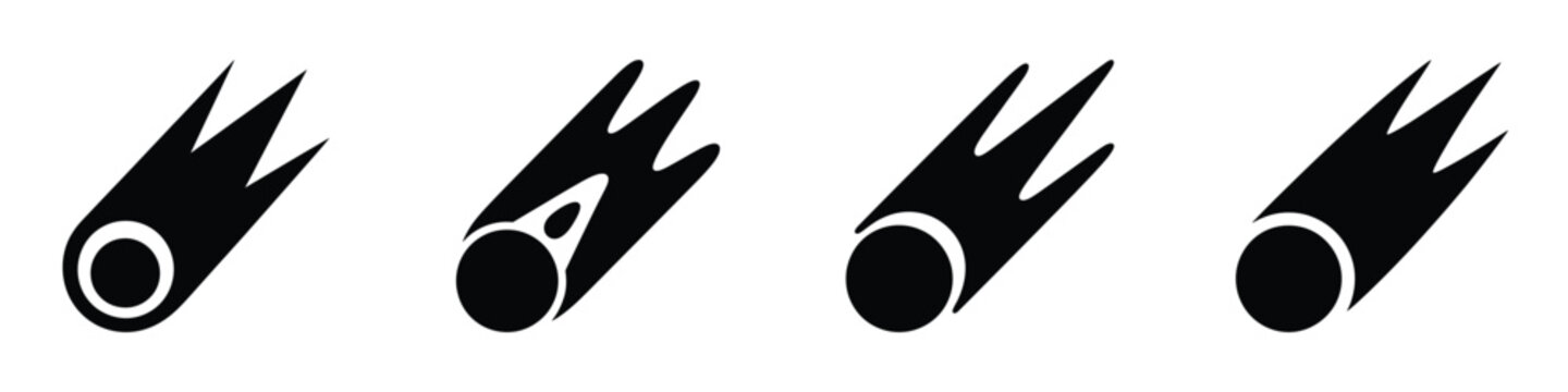 Black Comet Meteorite and Falling Star Vector Icons Set - Celestial Astrology Symbols and Zodiac Sign Elements for Minimalist Graphic Design