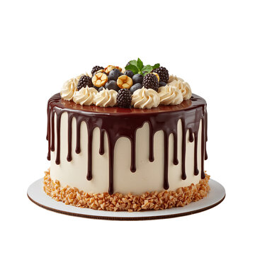 Layered Cake With Cream and Decoration on a Round Cake Board in a Kitchen Setting