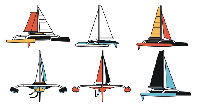 Trimaran Line art luxury color outline design