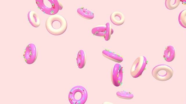 Falling 3D Donuts with Sprinkles on Pink Background Loop donuts, food, falling