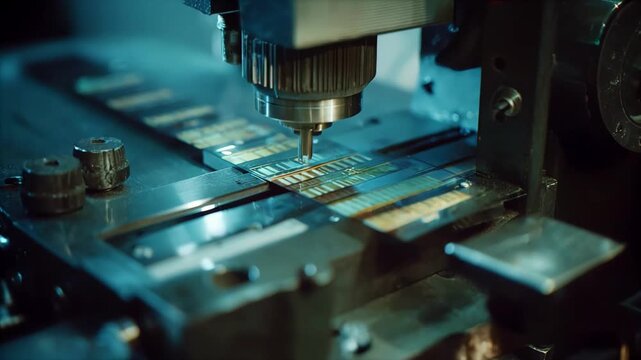 Medium shot of an analog slide film being processed under controlled lighting highlighting the delicate transformation into vivid transparency slides