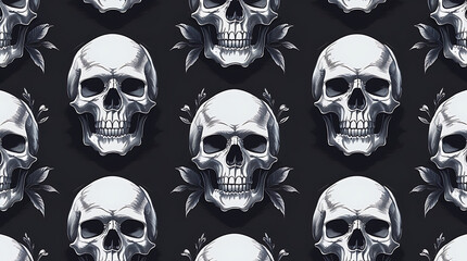 Seamless repeating pattern of detailed human skulls 