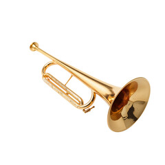 Obraz premium Golden Trumpet on a Plain Background Showcases the Musical Instrument Used in Various Genres