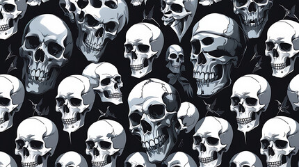 Seamless repeating pattern of detailed human skulls 