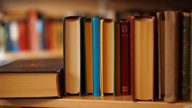 Books on a shelf in a library
