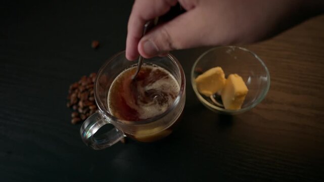Preparing Bulletproof Butter Coffee top view