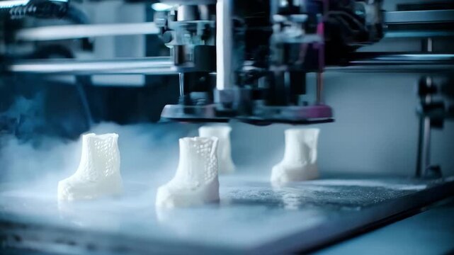 Timelapse of rapid 3D printing creating tailored orthotic supports blending advanced manufacturing with patientspecific needs.