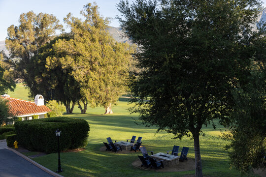 views of luxury golf course at a resort in california on sunny day with blue sky