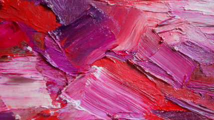 Abstract painting with vibrant red and purple brush strokes showcasing artistic texture and depth