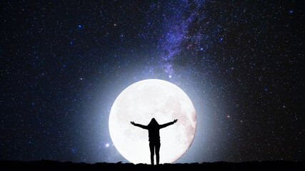 Woman enjoying observing stars, planets, Moon and other celestial objects. © astrosystem