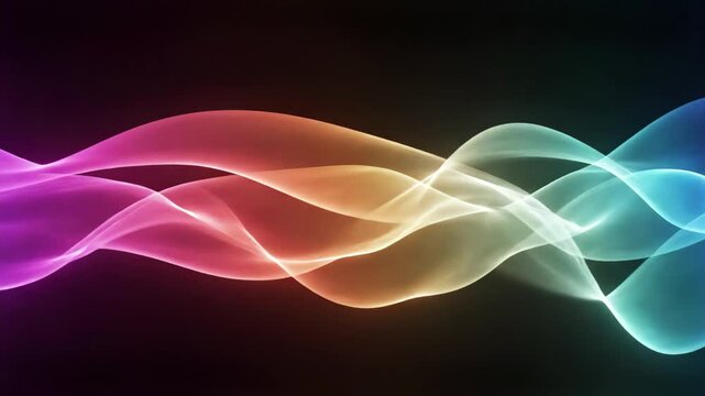 Abstract colorful flowing light waves on black background digital art