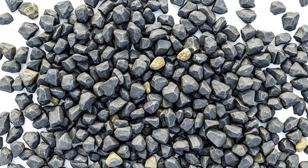Black Gravel Texture Background, Small Rocks on White, Close Up