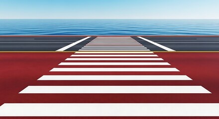 Pedestrian Crossing to Sea, Road to Ocean, Crosswalk, Summer Vacation