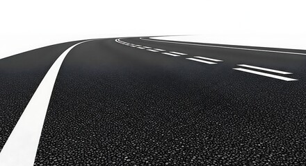 Road Perspective Isolated on White, Asphalt Highway, Curved Path, Transportation Route