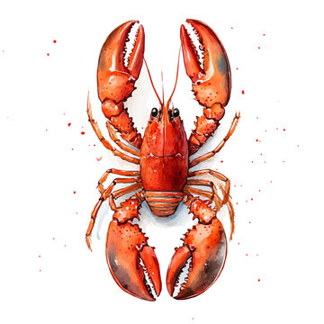 Lobster, whimsical watercolor vector illustration with vibrant highlights and delicate strokes, isolated on a white background.