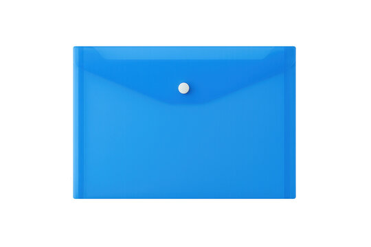 Blue plastic document folder with snap button