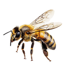 Honeybee, lively watercolor vector drawing with intricate brush, isolated on a white background.