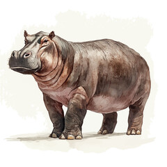 Obraz premium Hippopotamus, elegant watercolor vector illustration with flowing lines and gentle color transitions, isolated on a white background.