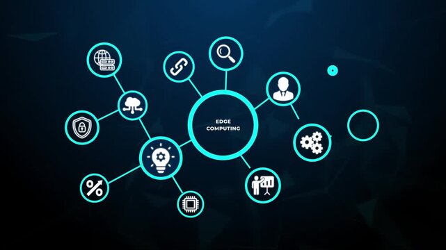 Edge Computing Technology Network Concept with Glowing Blue Digital Icons and Connectivity Animation