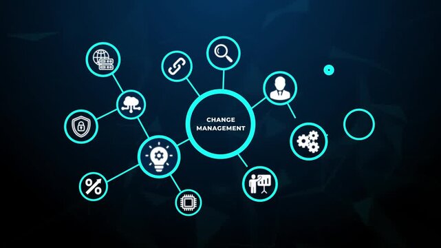 Change Management Business Concept with Glowing Digital Network and Connectivity Icons