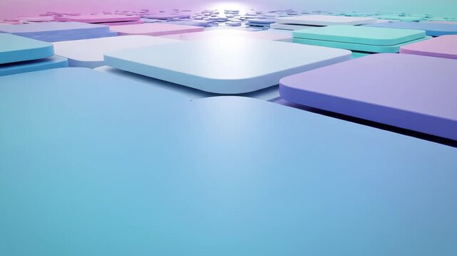 Abstract 3d render of layered rounded square shapes in pastel blue and pink gradient