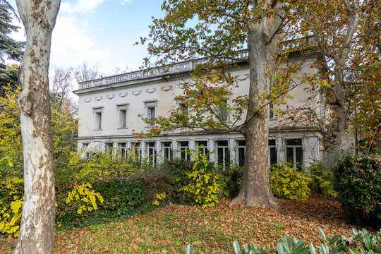 Abano Terme, Italy - Oct 29, 2025: Exterior view of the historic Grand Hotel Orologio