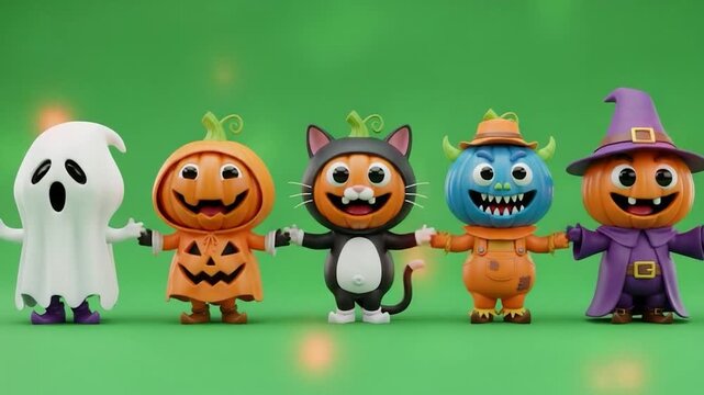Spooky Halloween Crew: A whimsical ensemble of costumed characters ready for Halloween festivities, filled with joy and excitement. 