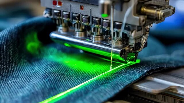 Medium shot of advanced machine vision system inspecting linen fabric highlighting AIdriven quality control for precision and consistency in textile production.