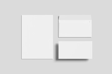 Fototapeta premium Blank Envelope and A4 Paper mockup with white background, 3D rendered