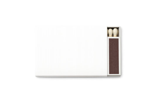 Blank matchbox mockup with open cardboard container and safety matches, top view, transparent background