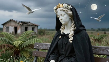 Obraz premium Tranquil Moonlit Rural Sculpture