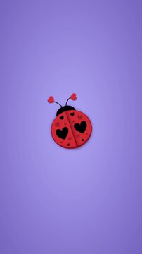 Cute Ladybug Animation with Hearts &ndash; Love and Valentine Loop on Purple background
