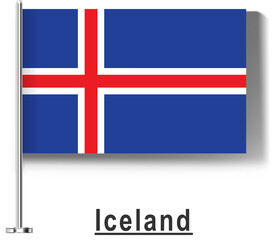 Obraz premium Iceland National Flag on Metal Pole Isolated on White Background