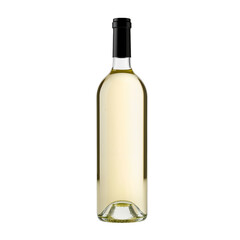 Fototapeta premium Clear White Wine Bottle Stands Upright on a Flat Surface in a Simple Setting With No Labels