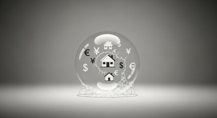 Financial Soap Bubble with Houses and Currency Icons