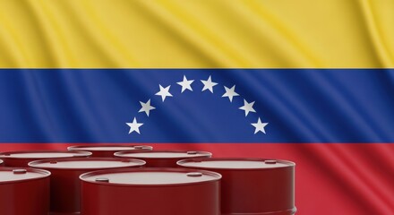 Industrial Oil Barrels in Front of Venezuelan National Flag