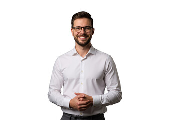 Young businessman holding phone with both hands, surfing, using new financial app