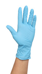 Obraz premium Medical worker in glove on white background, closeup