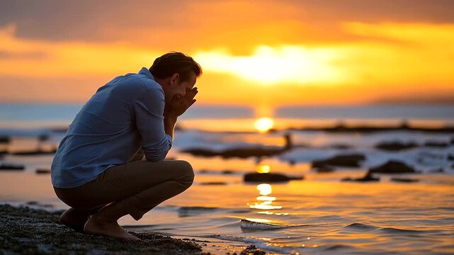 Man proposing on a beach at sunset, faceless engagement moment, emotional storytelling, with copy space