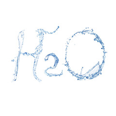 Naklejka premium Water splash in shape of H2O on white background