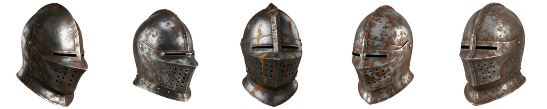 set of metal European style  armet 15th to 17th centuries  best quality high quality background PNG file,,,