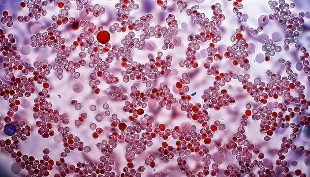 microscopic view of reduced platelet and white blood cell counts in a blood sample associated with immune related thrombocytopenia