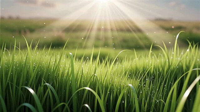 green grass and aurora in meadow, White flower, spring graphic design background, calming nature videos, relaxing nature videos, asmr videos, casting a magical and ethereal ambiance, stock videos