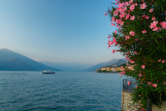 Scenic view of Como lake at sunset 