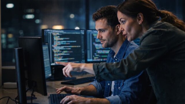 Pair programming session in a modern tech office