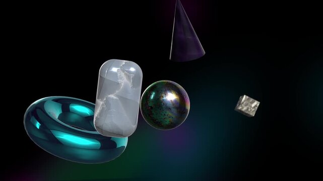 Abstract  3D Geometric Shapes - Futuristic Metallic and Iridescent Motion Graphics - 3d shapes in space 