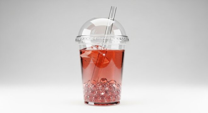 Refreshing Boba Drink with Straw
