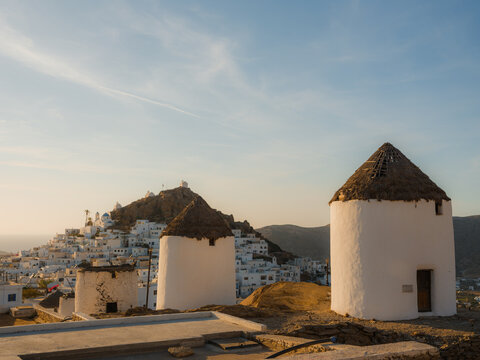 Windmills on Ios island in Greece 