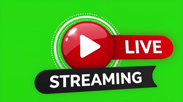 3d live streaming icon with play button on green screen background