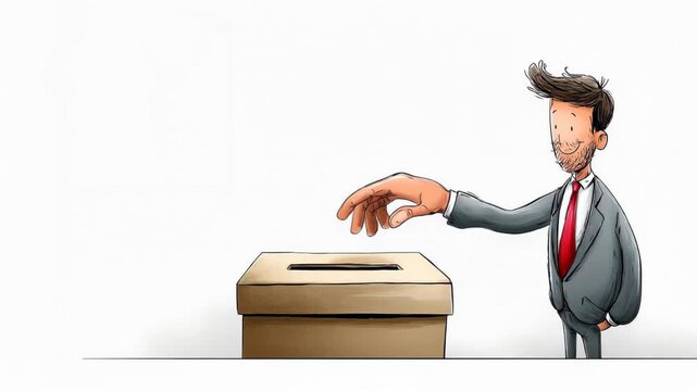 Businessman Casting Vote In Ballot Box Political Decision Concept Illustration. Video.